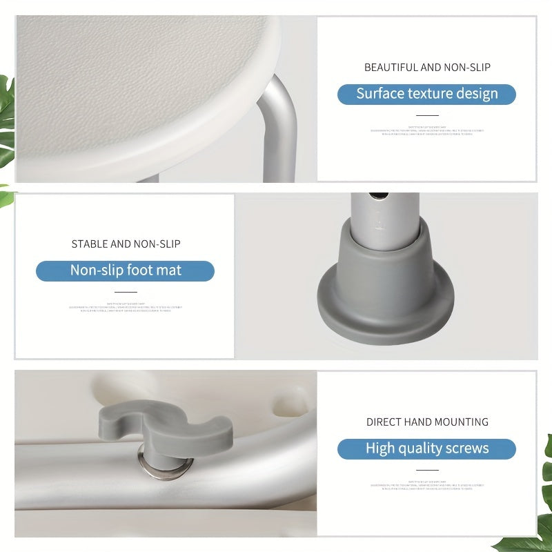 1pc Round Stool, Lightweight Waterproof Adjustable Bathroom Non-slip Stool, Adult Maternity Elderly Shower Stool, Aluminum+PE Material