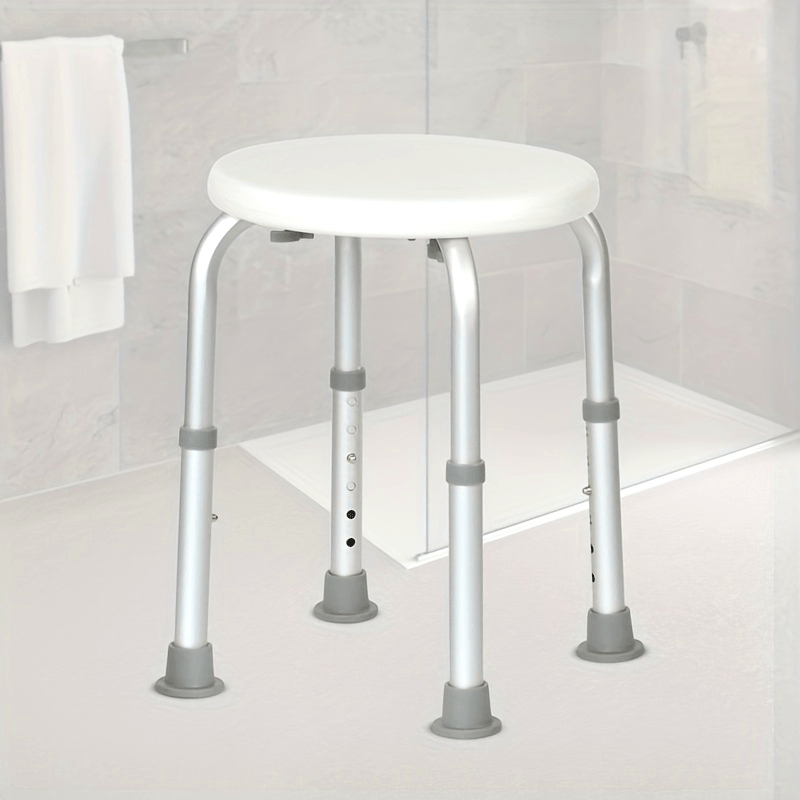 1pc Round Stool, Lightweight Waterproof Adjustable Bathroom Non-slip Stool, Adult Maternity Elderly Shower Stool, Aluminum+PE Material