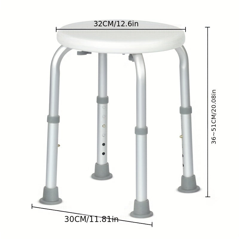 1pc Round Stool, Lightweight Waterproof Adjustable Bathroom Non-slip Stool, Adult Maternity Elderly Shower Stool, Aluminum+PE Material
