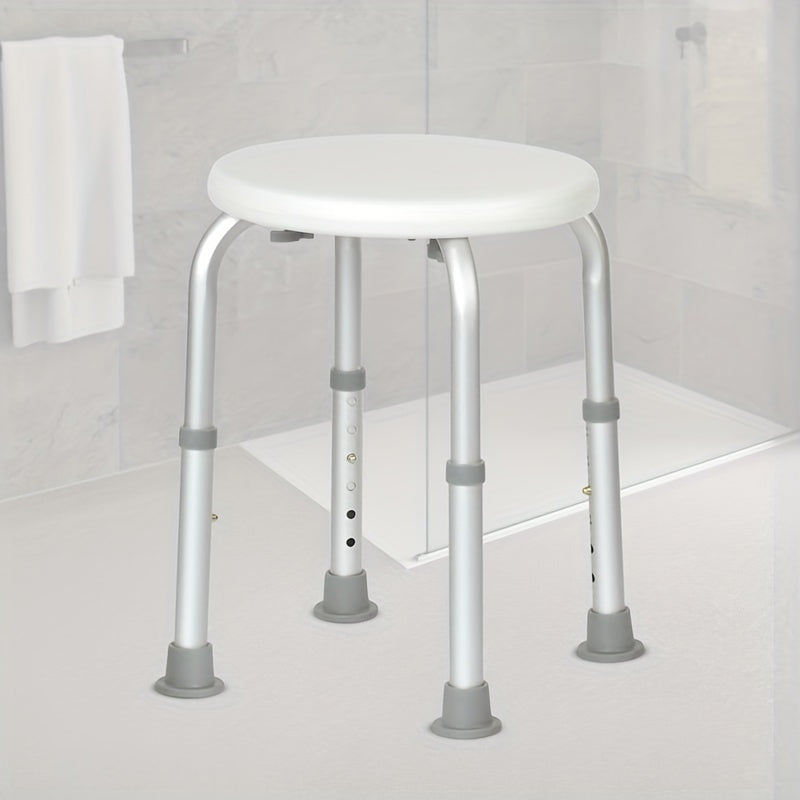1pc Round Stool, Lightweight Waterproof Adjustable Bathroom Non-slip Stool, Adult Maternity Elderly Shower Stool, Aluminum+PE Material
